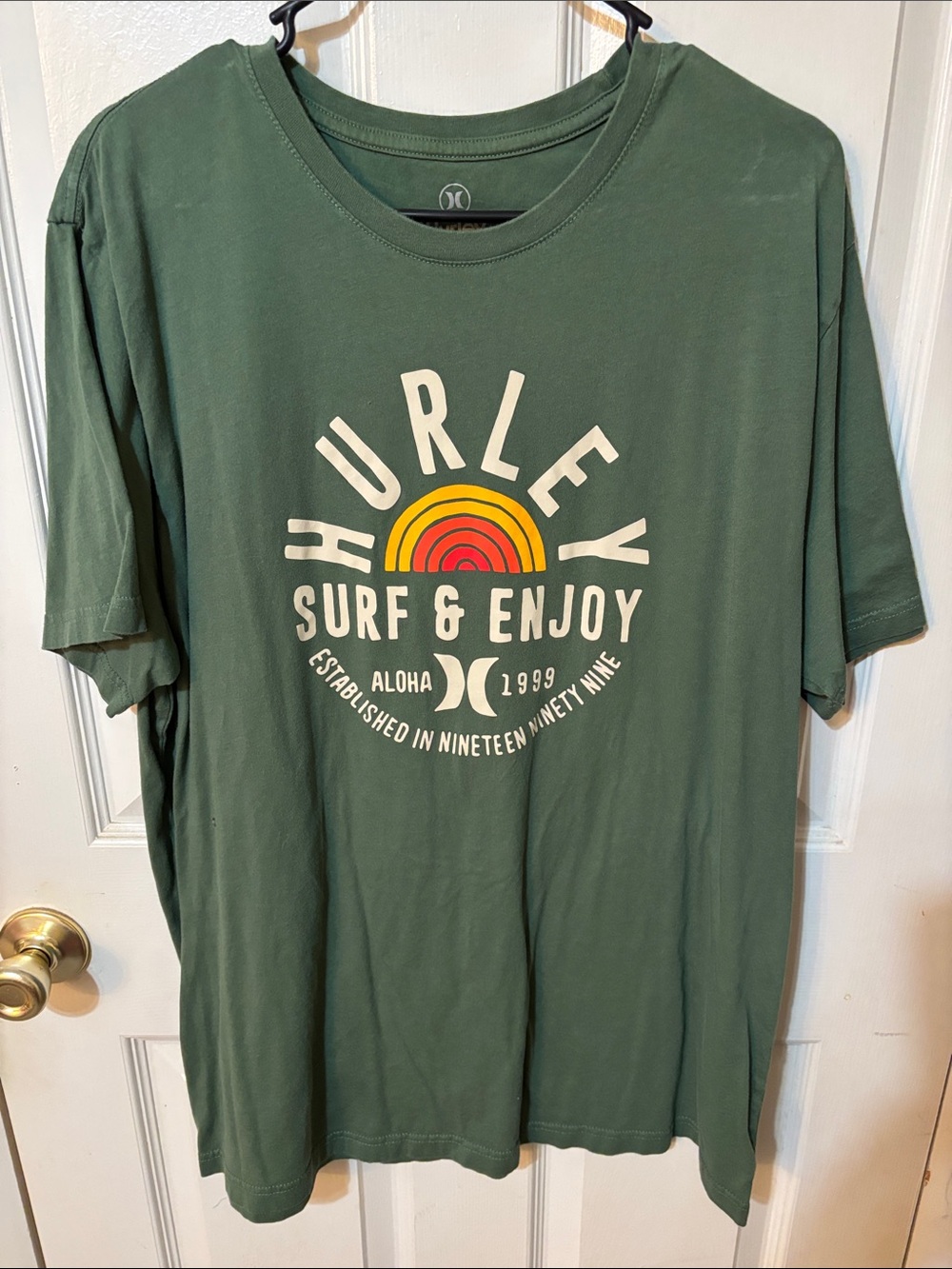 Hurley Green Graphic Tee with Sunset Print